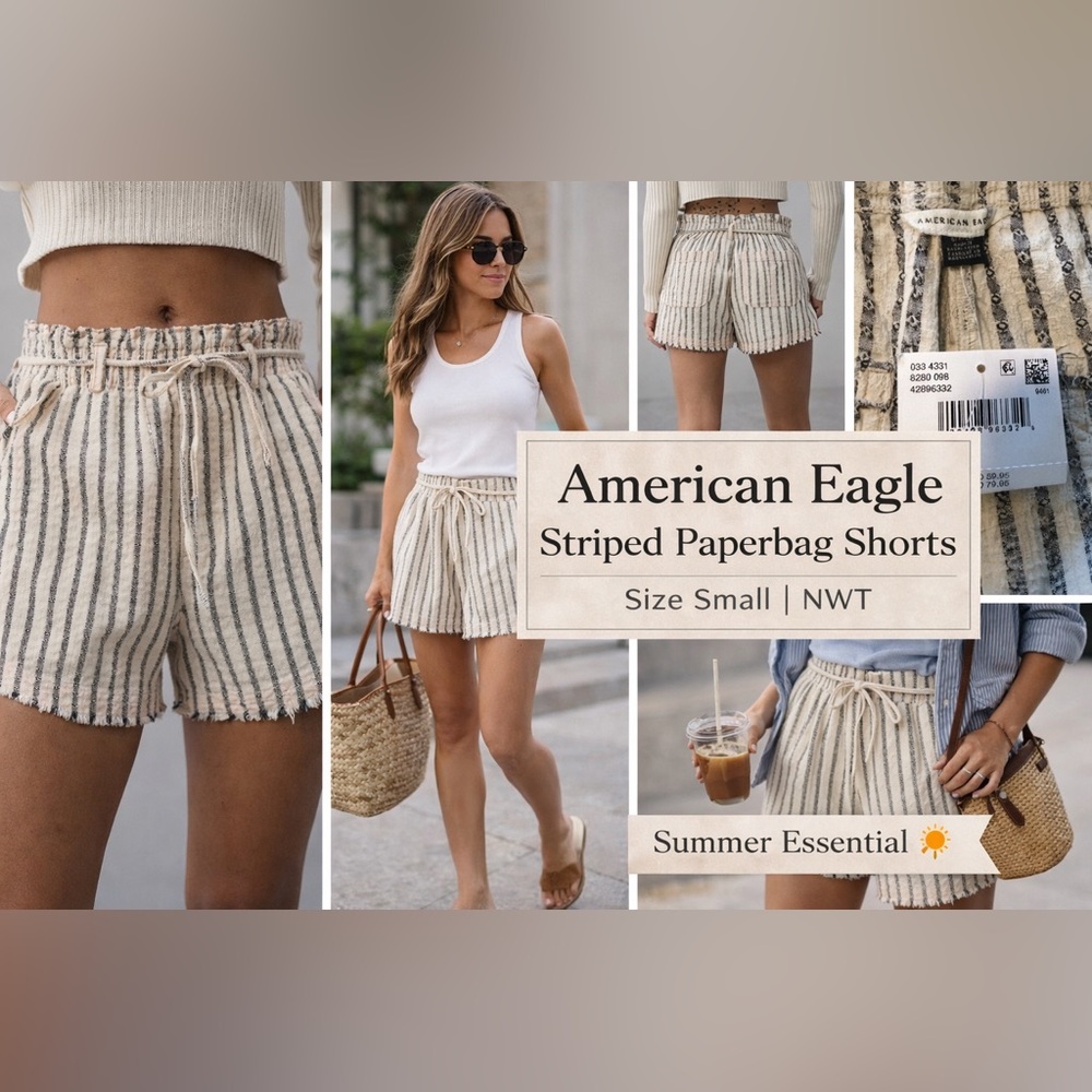 AE High-Waisted Paperbag Waist Striped Short Size Small NWT